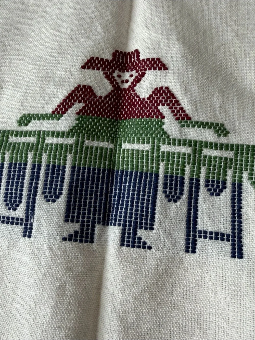 Vintage Folk Embroidered Tablecloth 68x96 Cotton Fringe